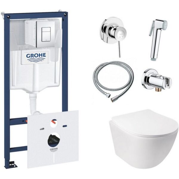 

Комплект инсталляция Grohe Rapid SL + унитаз с сиденьем Qtap Jay + набор для гигиенического душа со смесителем Grohe BauClassic 38827000QT07335176W111048