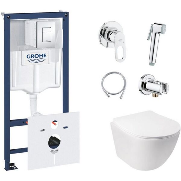 

Комплект инсталляция Grohe Rapid SL + унитаз с сиденьем Qtap Jay + набор для гигиенического душа со смесителем Grohe BauLoop 38827000QT07335176W111042