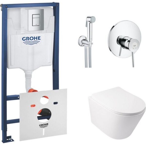 

Комплект инсталляция Grohe Rapid SL + унитаз с сиденьем Qtap Swan + набор для гигиенического душа со смесителем Grohe BauClassic 38772001QT16335178W2904800S