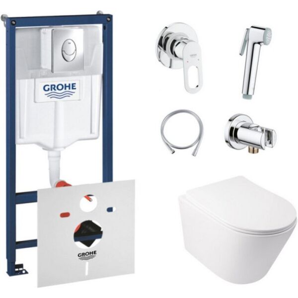 

Комплект инсталляция Grohe Rapid SL + унитаз с сиденьем Qtap Swan + набор для гигиенического душа со смесителем Grohe BauLoop 38721001QT16335178W111042