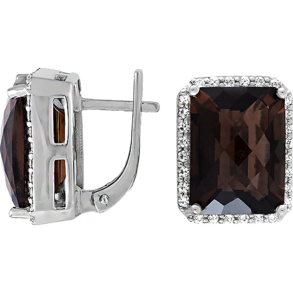 

Серьги из серебра с куб. циркониями и дымчатыми кварцами (150370)