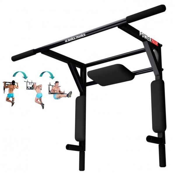 

Настенный турник брусья для дома PowerPullUp 3в1 c упором для пресса черный