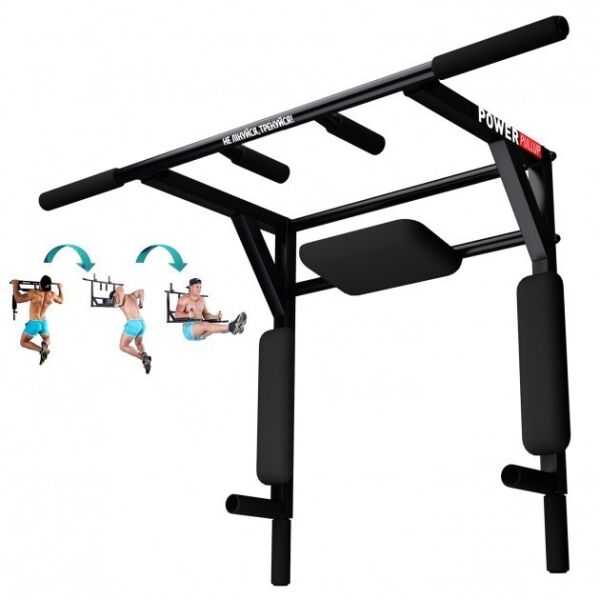 

Настенный турник с брусьями PowerPullUp 4в1 c упором для пресса черный