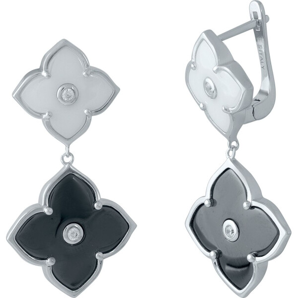 Серьги из серебра с куб. циркониями и керамикой (1690832)