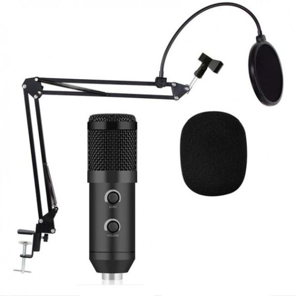 

Микрофон студийный Music D.J. M 800U со стойкой и ветрозащитой Черный