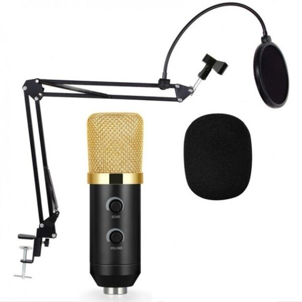 

Микрофон студийный Music D.J. M 800U со стойкой и ветрозащитой Black/Gold