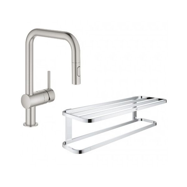 

Набор Grohe 32322DC241066000 смеситель для кухни с выдвижным изливом Minta 32322DC2 + полка для полотенец Selection 41066000 сталь (81350)