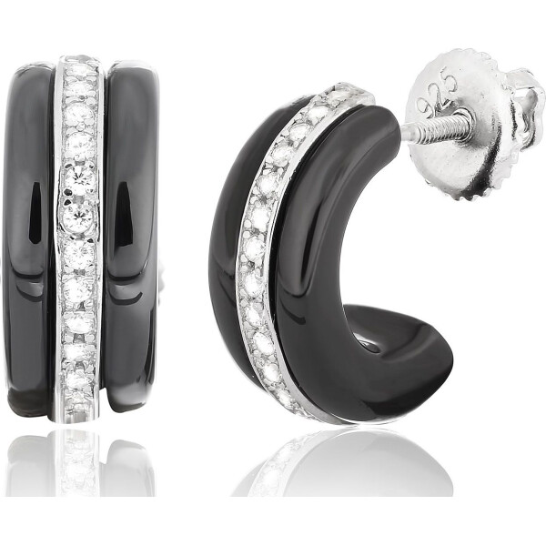 Серьги из серебра с куб. циркониями и керамикой (573369)