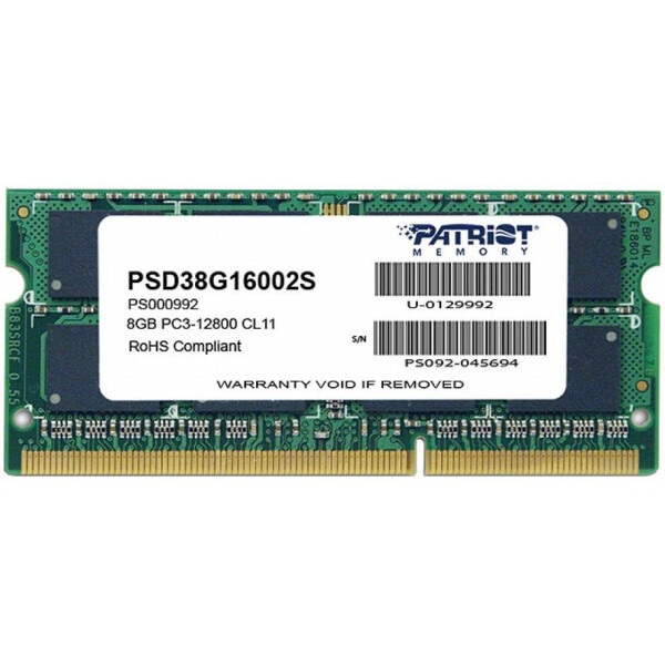 

SoDIMM DDR3 8GB 1600 MHz Patriot (PSD38G16002S)