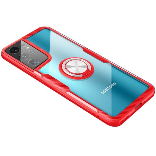 

TPU+PC чехол Deen CrystalRing for Magnet (opp) для Samsung Galaxy S21 Ultra Бесцветный / Красный