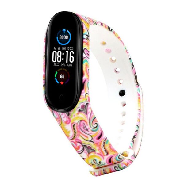 

Силиконовый ремешок с рисунком для Xiaomi Mi Band 5/6 Перья/Белый