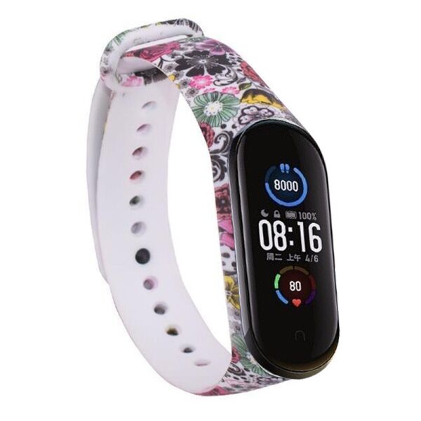 

Силиконовый ремешок с рисунком для Xiaomi Mi Band 5/6 Розы/Белый