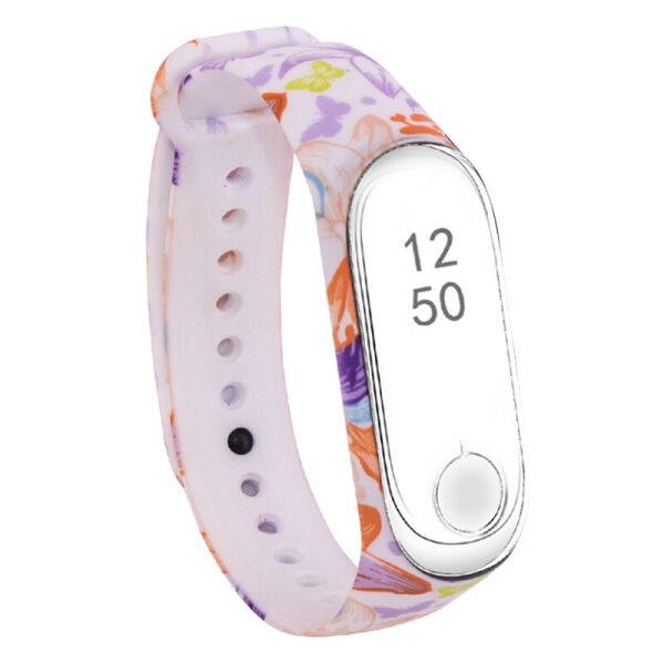 

Силиконовый ремешок с рисунком для Xiaomi Mi Band 3/4 Фиолетовые бабочки/Белый