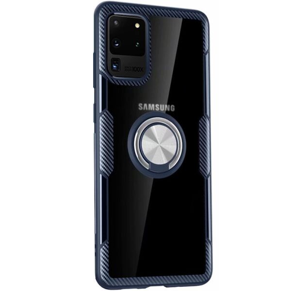 

TPU+PC чехол Deen CrystalRing for Magnet (opp) для Samsung Galaxy S20 Ultra Бесцветный / Темно-синий