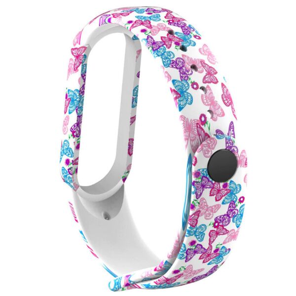 

Силиконовый ремешок с рисунком для Xiaomi Mi Band 5/6 Цветные бабочки/Белый