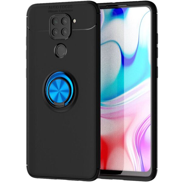 

TPU чехол Deen ColorRing под магнитный держатель (opp) для Xiaomi Redmi Note 9 / Redmi 10X Черный / Синий