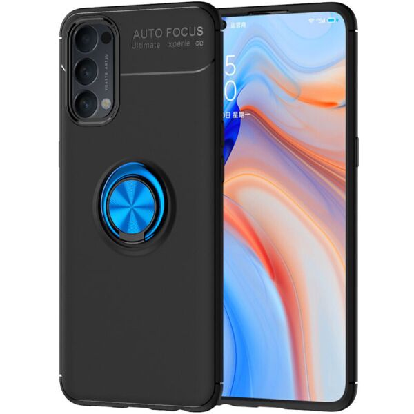 

TPU чехол Deen ColorRing под магнитный держатель (opp) для Oppo Reno 4 Черный / Синий