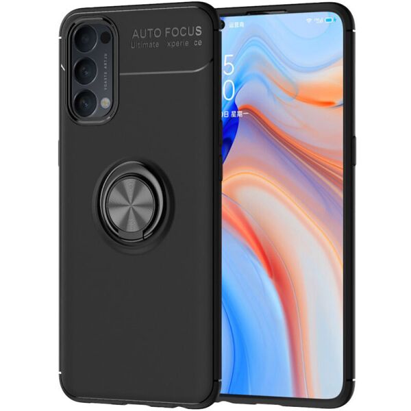 

TPU чехол Deen ColorRing под магнитный держатель (opp) для Oppo Reno 4 Черный / Черный