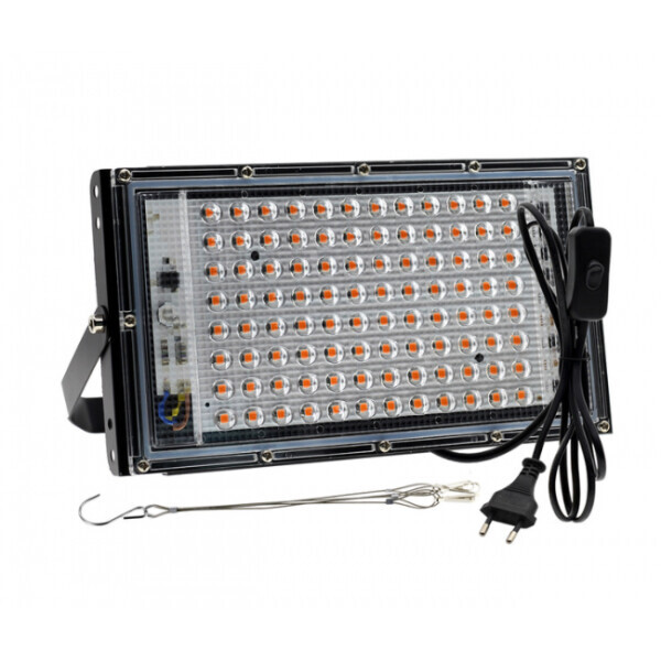 

Мощный Фито Ультрафиолетовый прожектор для растений и рассады 100Вт 96LED 240*125 мм (с проводом и выключателем)