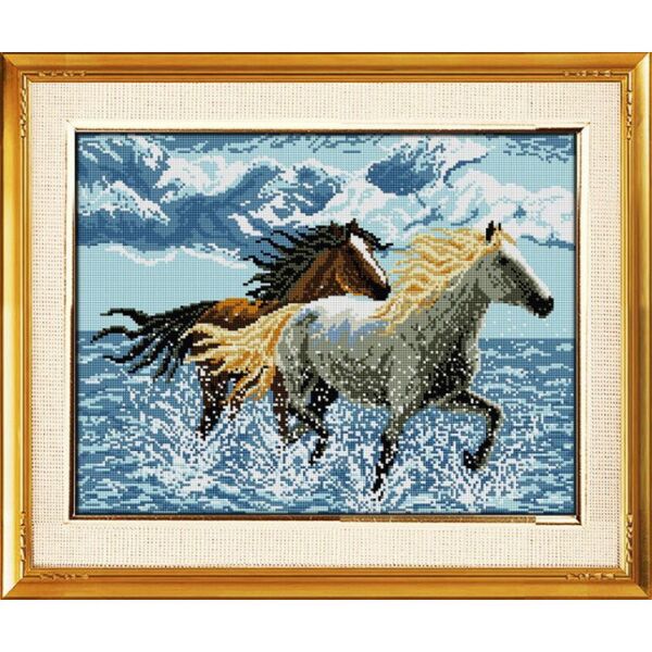 

Набор для рисования камнями алмазная живопись Dream Art Бегущие по волнам лошади (квадратные, полная) 30243D