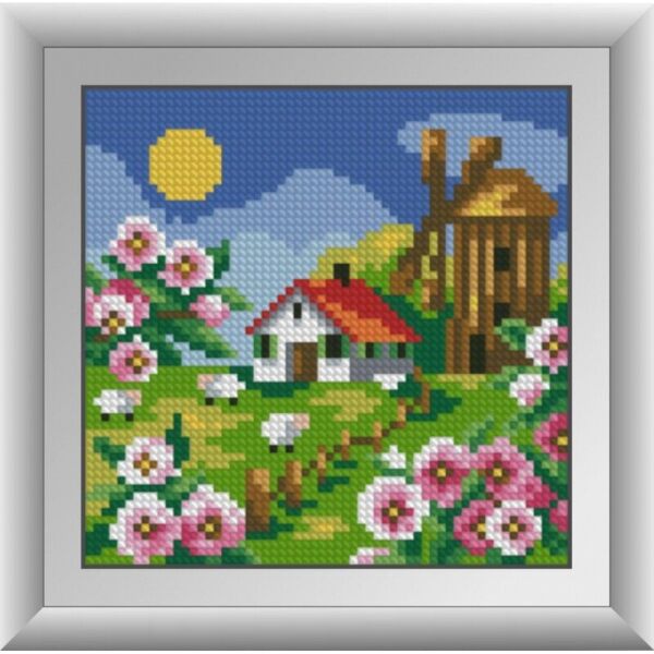 

Набор для рисования камнями алмазная живопись Dream Art Мельница с мальвами (квадратные, полная) 30677D