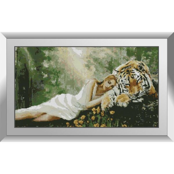 

Набор для рисования камнями алмазная живопись Dream Art Девушка с тигром (квадратные, полная) 31168D