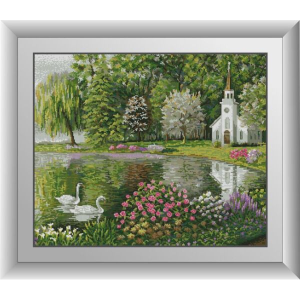 

Набор для рисования камнями алмазная живопись Dream Art Весенний пруд (квадратные, полная) 31124D