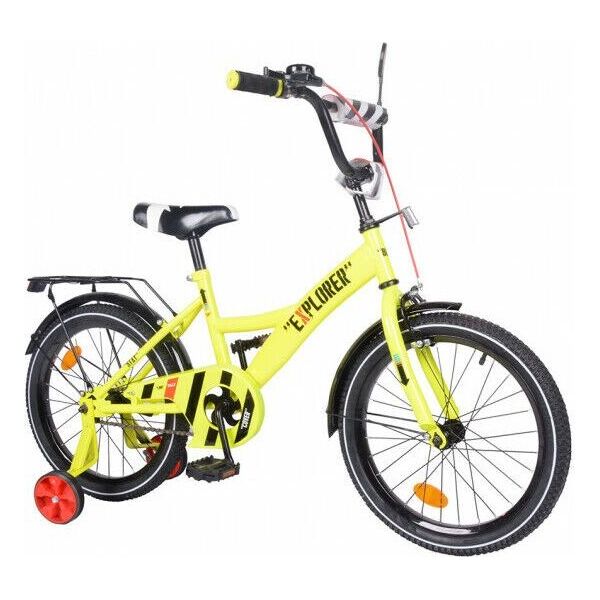 

Двухколесный велосипед для детей EXPLORER, 18" T-218112, с багажником и тренировочными колесами, желтый