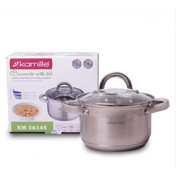 

Кастрюля Kamille 2.1 л из нержавеющей стали с крышкой и полыми ручками KM-5616S