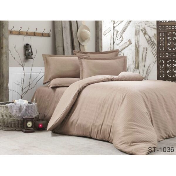 

Комплект постельного белья ТМ TAG страйп-сатин 100% хлопок семейный Капучино LUXURY ST-1036