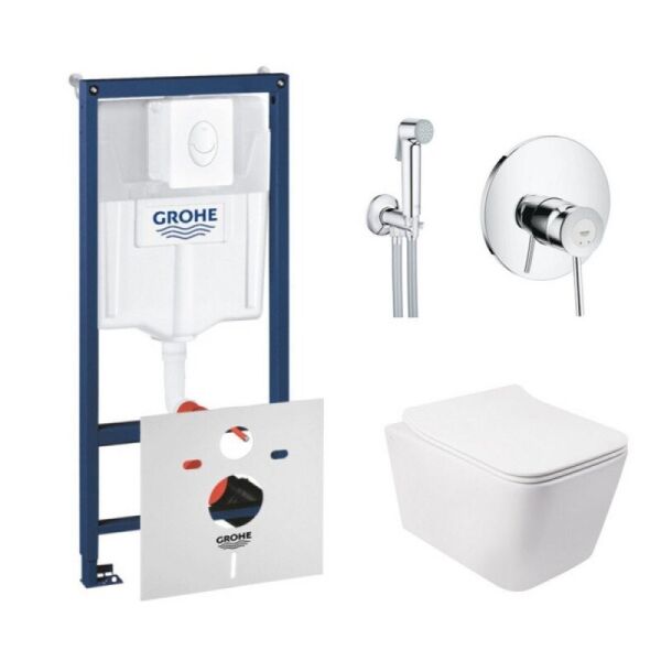 

Комплект инсталляция Grohe Rapid SL 38722001 + унитаз с сиденьем Qtap Crow QT05335170W + набор для гигиенического душа со смесителем Grohe BauClassic 2904800S, Белый