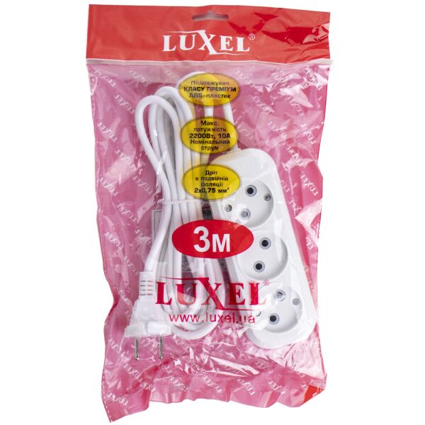

Удлинитель Luxel 3 гнезда 3м 2200Вт. 10А 7123 белый