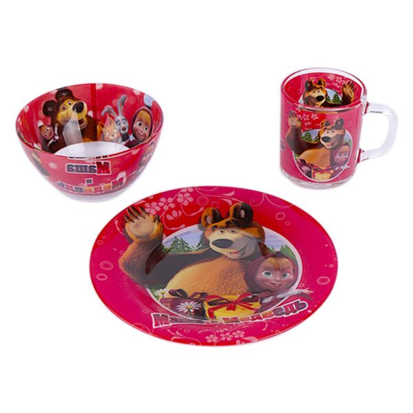 

Набор посуды для детей Маша и медведь 3-х предметный. (Тарелка 195 мм, пиала 320 мл, чашка 250 мл)