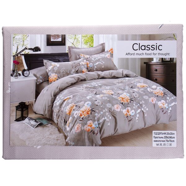 

Комплект постельного белья Двуспальный Classic 180*220 Коричневый, оранжевые и голубые цветы (06-17а)