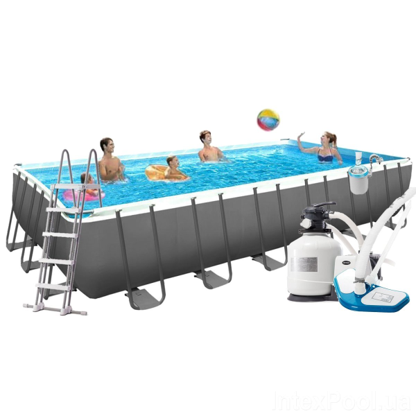 

Каркасный бассейн Intex 26368, 732х366х132 см (фильтр-насос, лестница, тент, волейбол, сетка)