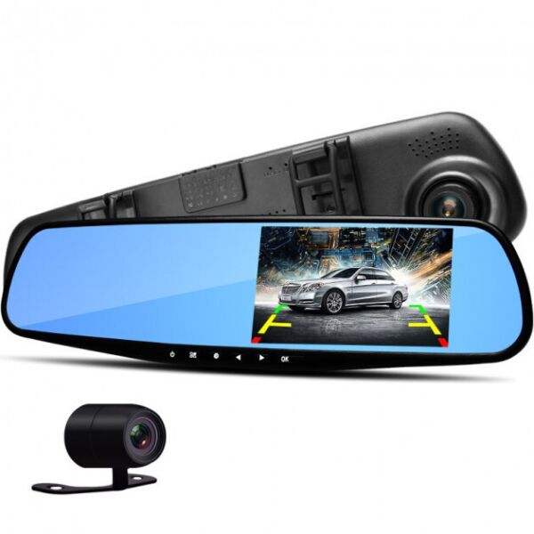 

Автомобильный видеорегистратор Vehicle Blackbox регистратор-зеркало в авто DVR Full HD 1080p 2 камеры Черный