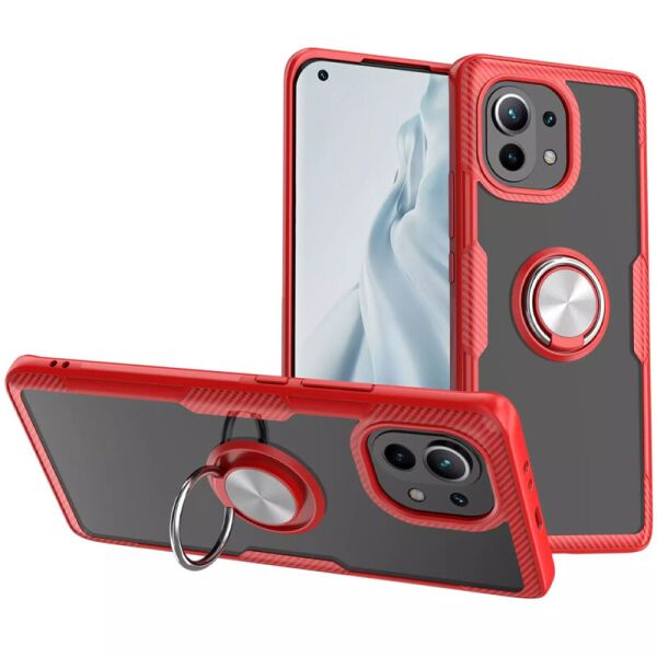 

TPU+PC чехол Deen CrystalRing for Magnet (opp) для Xiaomi Mi 11 Бесцветный / Красный