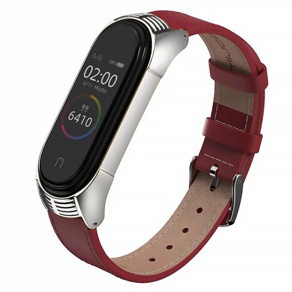 

Ремешок MiJobs Leather Strap для Xiaomi Mi Band 3/4/5 Red