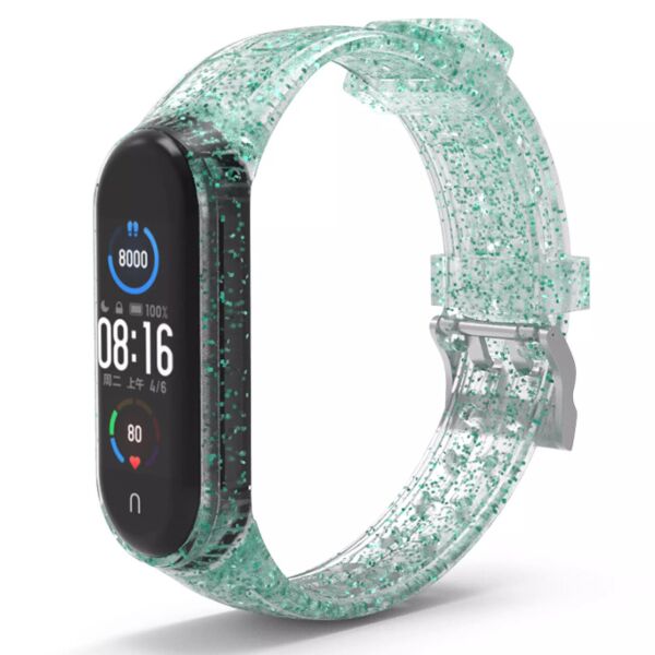 

Ремешок с блестками Glitter Strap для Xiaomi Mi Band 5 Green