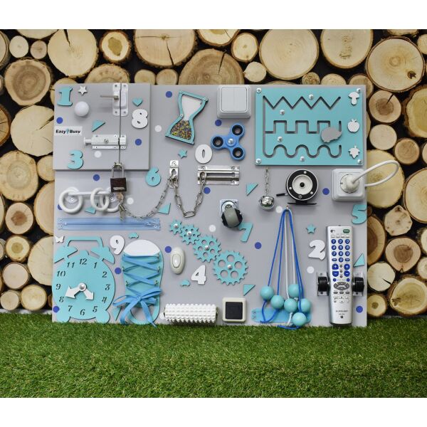 

Бизиборд игрушка для раннего развития Busy Child Cтандарт Голубой с пультом и песочными часами 50 х 65 см
