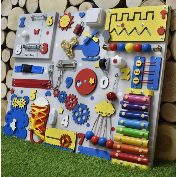 

Бизиборд игрушка для раннего развития Busy Child Новая Модель 2021 Желтый-Синий-Красный 50 х 65 см