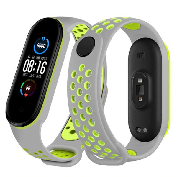 

Ремешок Double Color Strap для Xiaomi Mi Band 5 Grey-Lime
