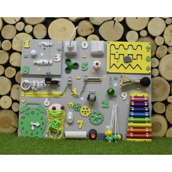 Акція на Бизиборд игрушка для раннего развития Busy Child Cтандарт Максимальный Желтый с Мятным 50 х 65 см від Allo UA