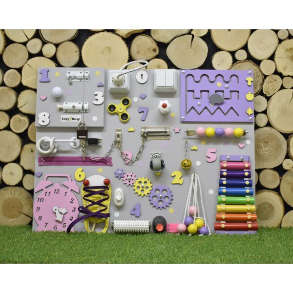 

Бизиборд игрушка для раннего развития Busy Child Cтандарт Максимальный Фиолетовый с Розовым и Желтым 50 х 65 см