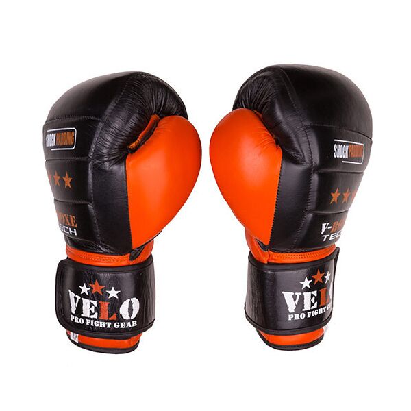 

Боксерские перчатки Velo shock padding, кожа, 10oz, черно-оранжевый, VLS3078-10