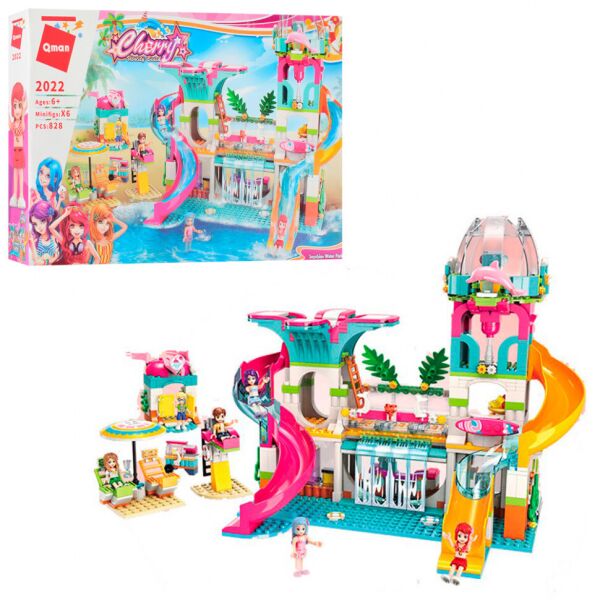 

Детский конструктор Qman Cherry Водный парк развлечений с горками и пляжными аксессуарами 828 деталей