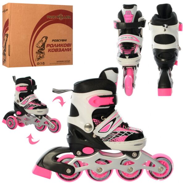 

Детские раздвижные роликовые коньки Profi Roller Skates Mini Черно-розовый 27-30 размер на шнуровке
