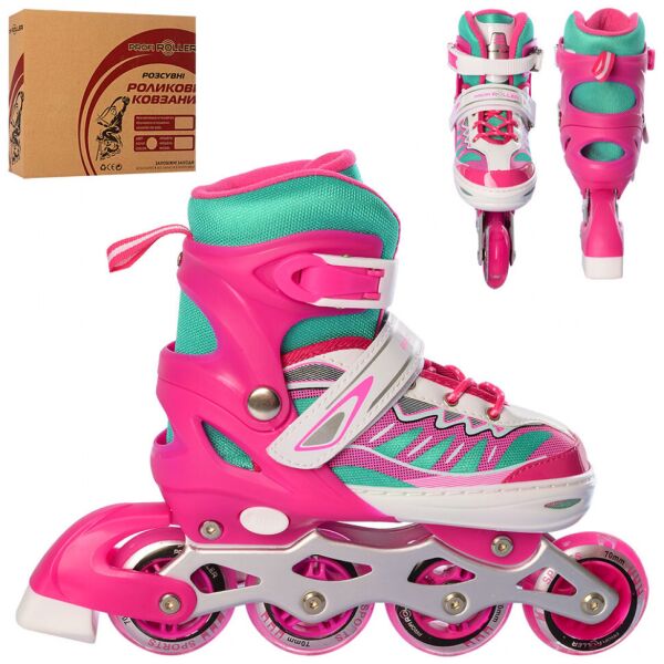 

Роликовые коньки детские раздвижные Profi Roller Skates Розовые 35-38 на липучке с тормозом