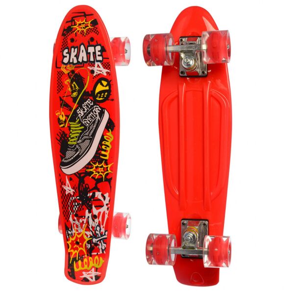 

Детский скейтборд Пенни борд Profi Colorful Penny Board Красный с рисунком и светящимися колесами