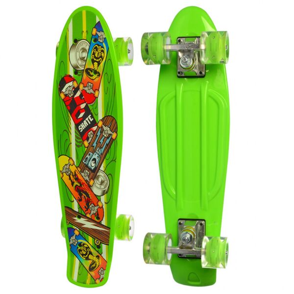 

Детский скейтборд Пенни борд Profi Colorful Penny Board Салатовый с рисунком и светящимися колесами